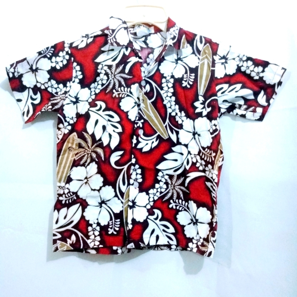 KY'S ORIGINAL MADE IN HAWAII HIBISCUS AND SURFBOARD BOY'S HAWAIIAN SHIRT…